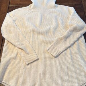 LOFT white Ribbed Turtleneck Sweater curved hemline